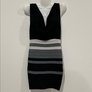Poof Couture Black and Gray Striped Mini Dress